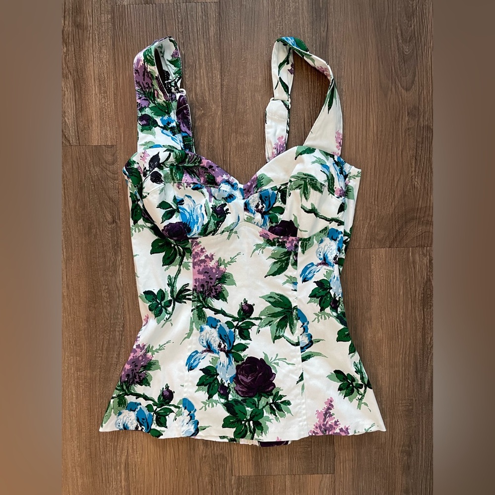 White and Lavender Floral Print Varla Top - Pinup Couture